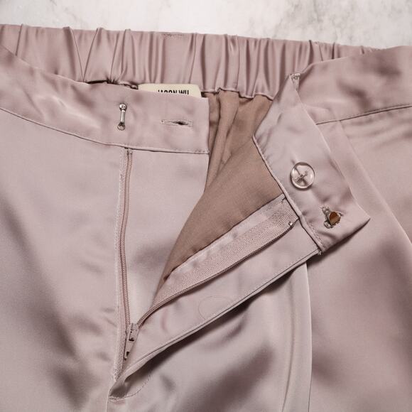 Jason Wu Champagne Satin High Waisted Pleated Front Tapered Dress Pants Size L - Picture 9 of 13